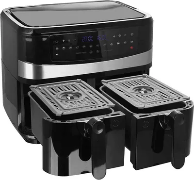Produktbild von Emerio AF-126672, Heißluftfritteuse, 9 l, Doppel, Schwarz, Silber, Tasten, Eigenständig