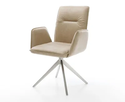 Produktbild von DELIFE Drehstuhl Vinja-Flex Mikrofaser Beige Vintage Kreuzgestell breit Edelstahl 360° drehbar Wippfunktion