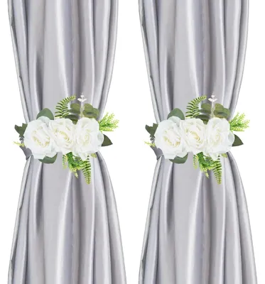 Produktbild von Magnetische Vorhangbinder mit Blumen - Set von 2, Weiß
