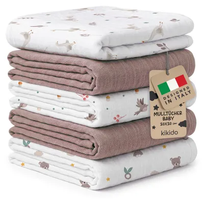 Produktbild von Kikido Spucktücher Baby 100 % Baumwolle 30 x 30 cm - 5er Set Mulltücher Baby - Seil