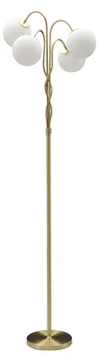 Imagen del producto de Lámpara de pie de 4 luces, elegante y moderna, fabricada en metal dorado y con pantalla de vidrio opal. Casquillo E14. Altura: 176 cm