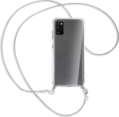 Produktbild von Handykette Backcover-Schutzhülle mit Band (Metall silberfarben) für Samsung Galaxy A41 (A415) - silberfarbene Kette Snake