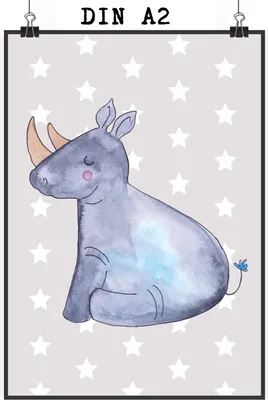 Produktbild von Mr. & Mrs. Panda Bild Einhorn Nashorn DIN A2 - Grau Pastell - Geschenk, Regenbogen, drucke, wanddeko, Nashörner, Zoo, Unicorn, Plakat, Design Poster, Wandbild, Lustig