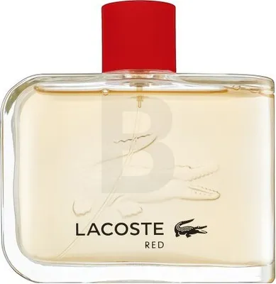 A bottle of Lacoste Red eau de Toilette for men.