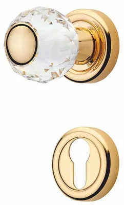 Image de Ensemble de poignées de porte de style baroque en cristal et en or, de la marque Casa Padrino. Ces poignées de porte pivotantes sont ornées de rosaces et fabriquées en Italie