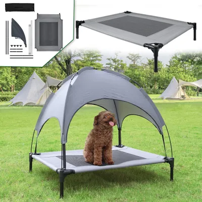 Produktbild von XINZI Hundeliege Hundebett mit Baldachin Haustierbett für Indoor Outdoor Garten 76x61x76cm Hundehütte für Haustiere Hunde bis 40 kg (Maße M, Grau)