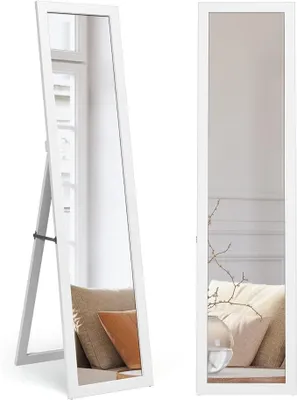 Imagen del producto de Espejo de pie 2 en 1, espejo de cuerpo entero con marco de madera, espejo de pie de 37 x 160 cm, ideal para salón, pasillo, dormitorio o vestidor