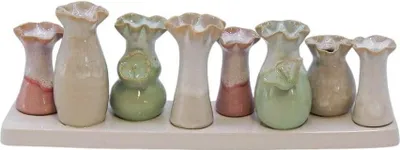 Produktbild von 8 Blumen-Väschen auf Tablett aus Keramik, multicolor