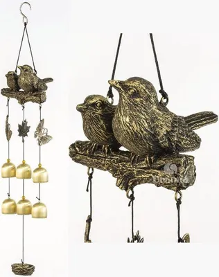 Produktbild von Famanu Windspiel 6 Glocken mit Vogelornamenten - Bronze
