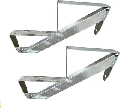 Two galvanized metal stair stringers are shown against a white background.