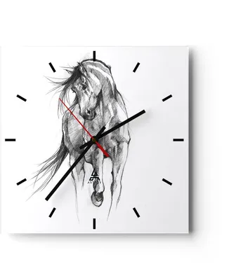 Produktbild von Wanduhr - Quadrat - Glasuhr - Pferd Galopp Tier - 30x30cm - Schleichendes Uhrwerk - Lautlos - zum Aufhängen bereit - Dekoration Modern - Wanddekoration aus Glas - C3AC30x30-5080