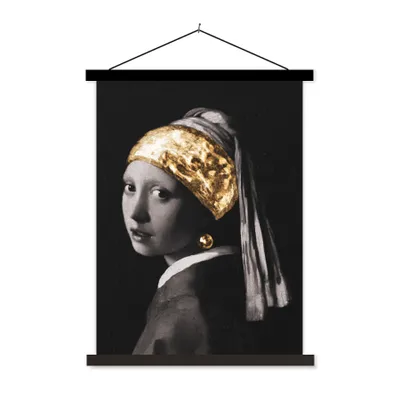 Obrázok produktu pre MuchoWow® Textilný plagát - Dievča s perlovou náušnicou - Vermeer - Zlato - 120x160cm - S čiernymi lamelami