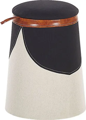 Produktbild von BELIANI Kinderhocker Beige Polsterbezug Kunstleinen rund mit Stauraum Indianer-Design Kinderzimmer Schlafzimmer Wohnzimmer Salon Deko Pouf