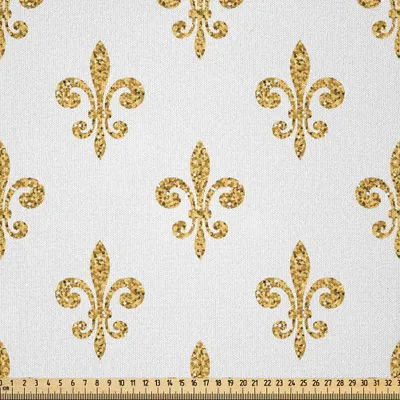 Image de ABAKUHAUS Tissu microfibre Fleur De Lis vendu au mètre, imprimé artistique majestueux et aristocratique représentant des lys européens stylisés, 10 m (230 x 1000 cm), jaune et blanc