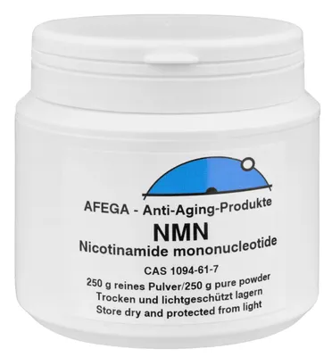 Produktbild von AFEGA® NMN – Zellenergie. Klarheit. Zukunft. - 250 g NMN-Pulver (Nicotinamid-Mononukleotid) in Plastikdose