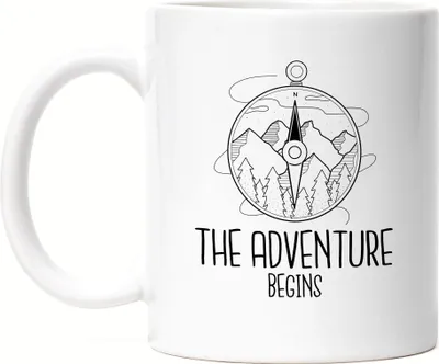 Produktbild von The Adventure Begins Tasse Camping Reisen Abenteuerlust Kompass Urlaub