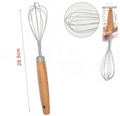 Produktbild von Küchenbesen Schneebesen aus Edelstahl mit Holzgriff, lebensmittelecht, 28,5 cm Höhe