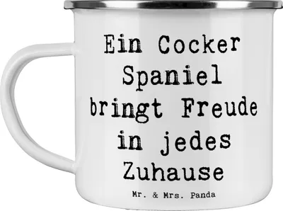Produktbild von Mr. & Mrs. Panda Motivtasse Spruch Cocker Spaniel Freude - Weiß - Geschenk, Teetasse, Hunderassen Vielfalt, Hunderasse, Abenteuer, Hund, becher emaille, Eigenschaften
