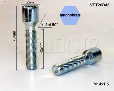 Obrázok produktu pre Skrutka kolesa M14x1,5x45 s vnútorným polygónom, VSTD45 ; priemer 23 mm, výška 70,5