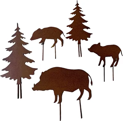 Produktbild von Wildschweinfamilie mit Tannen 5er Set Gartenstecker Herbstdeko Gartendeko