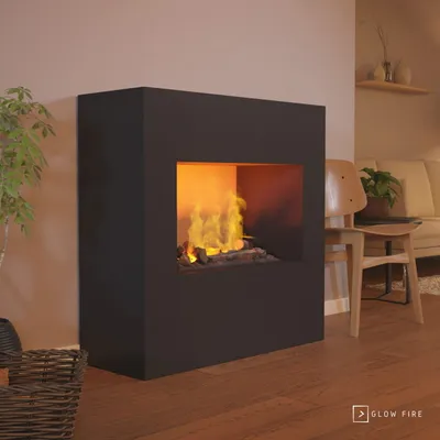 Produktbild von GLOW FIRE Elektrokamin 'Goethe' | Wasserdampf Kamin mit OMC 600 inkl. Holz in schwarz als Raumteiler | HxBxT: 100x100x38 cm