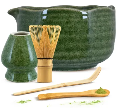 Produktbild von Cebador - Matcha Tee Set Tonbo 400ml - Grün Keramik Teeschale Mit Ausguss Und Halter - Traditionelle Bambus Besen Chasen Löffel Chashaku - Geschenk