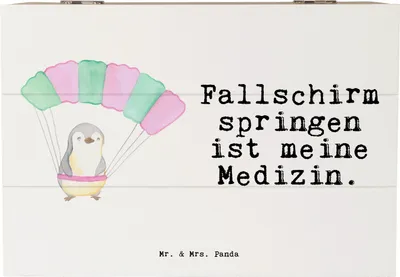 Produktbild von Mr. & Mrs. Panda Kiste Pinguin Fallschirm springen 22 x 15 cm - Weiß - Geschenk, Luftakrobatik, Erlebnisgeschenk, Fallschirmspringen, Tandemsprung, Truhe, fotobox