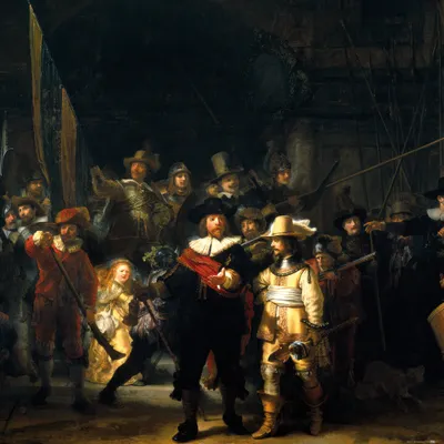 Produktbild von Van Rijn Rembrandt Kunstdruck Bild - Die Nachtwache, 1642 (70 x 70 cm)