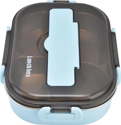 Obrázok produktu pre Prenosný detský obedový box 304 z nehrdzavejúcej ocele 1,3 l so štyrmi priehradkami Bento Box s polievkovou miskou Chopsticks SpoonBlue