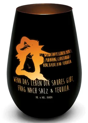 Produktbild von Mr. & Mrs. Panda Laterne Axolotl Tequila - Schwarz - Geschenk, Party, Kerzenhalter, Mexico, Mexiko, Glas Windlicht, trinken, Teelichthalter, Urlaub