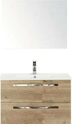 Produktbild von Sanox Badmöbel-Set Seville BxHxT 81 x 170 x 46 cm Frontfarbe eiche natur mit Waschtisch Keramik weiß, Waschtischuntersch