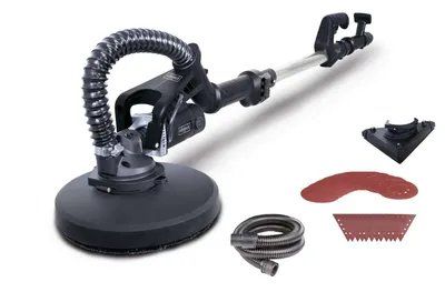 A wall and ceiling sander with accessories displayed on a white background.