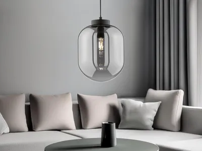 Produktbild von LED Pendelleuchte Industrial einflammig Schwarz mit Rauchglas Design Kugellampe