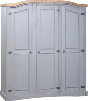 Produktbild von vidaXL Kleiderschrank Mexiko Stil Kiefernholz 3 Türen Grau - Kleiderschrank - Kleiderschränke - Schrank - Schränke