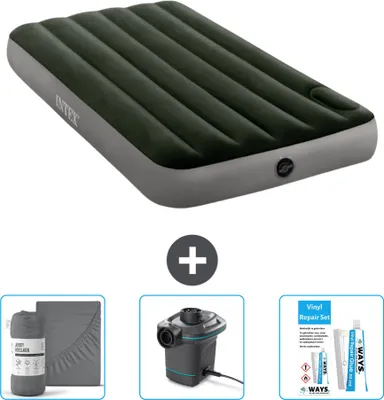Produktbild von Intex Luftbett - 1 Person - 99 x 191 x 25 cm - Grün - Spannbettuch - Pumpe en Reperaturset