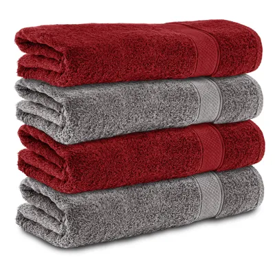 Produktbild von Komfortec 4er Duschtücher 70x140 cm Set aus 100% Baumwolle, 470g/m², Frottee, Weich, Anthrazit Grau/Aurorarot