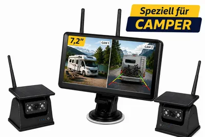 Produktbild von BergGPS Duale magnetische Solarkamera mit 7.2-Zoll-Display, KI-generiertes Bild