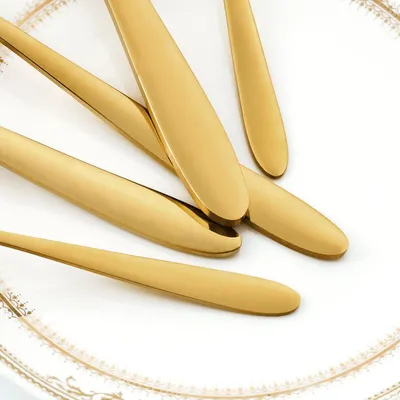 Image de Service de couverts 30 pièces, en acier inoxydable doré, pour 6 personnes, compatible lave-vaisselle, idéal pour un usage quotidien