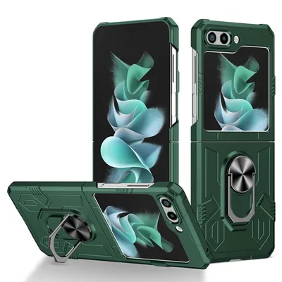 Obrázek produktu pro Pouzdro pro Samsung Galaxy Z Flip 5, robustní tvrdý PC, nárazuvzdorné Pouzdro s držákem prstenu a stojánkem zelené