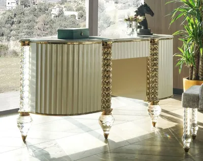Produktbild von Casa Padrino Luxus Art Deco Schminkkommode Weiß / Gold 188 cm - Luxus Art Deco Schlafzimmer Möbel
