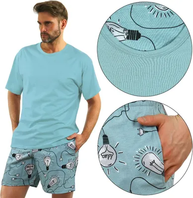 Produktbild von Sesto Senso Schlafanzug Herren Pyjama Baumwolle Kurzarm + Pyjamahose Nachtanzug - 2431/6 - BIRNE - XL