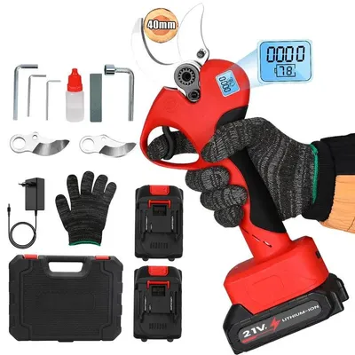 Produktbild von Elektrische Gartenschere - Akku-Astschere - 800 W bürstenloser Motor - 40 mm Schnittkapazität - 2 Akkus - Rot