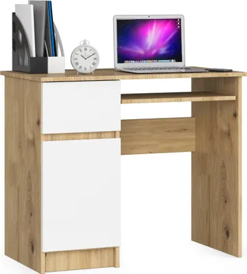 Produktbild von PC-Schreibtisch AKORD PIKSEL links Eiche Artisan Front Weiß B90 x H77 x T50 cm