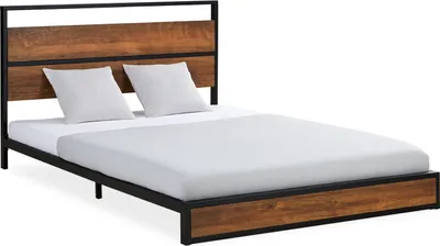 Image de Lit Métal avec Matelas 140x200 cm Cadre de Lit Massif Double Bois Brun Lit Futon Sommier à Lattes