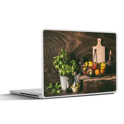 Produktbild von MuchoWow® Laptop Aufkleber Sticker Cover Gemüse - Kräuter - Rustikal - Stilleben - Basilikum 36.5x27.5 cm - Laptop-Sticker