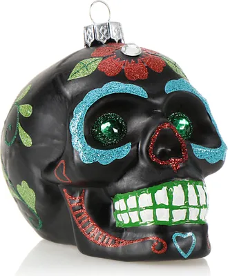 Zdjęcie produktu dla com-four® Ozdoba choinkowa "Czaszka" - Ozdoba świąteczna na choinkę - Ozdoba choinkowa wykonana ze szkła - Dia De Los Muertos