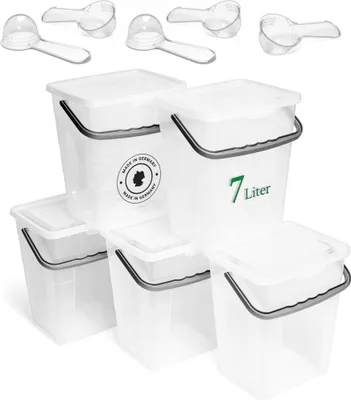 Produktbild von Novaliv 5x Waschmittelbox mit Deckel 7 Liter Transparent und Dosierlöffel 23,5 x 18 x 26,5 cm Waschpulver Aufbewahrungsbox mit Henkel Waschmittel Aufbewahrung Waschmittelbehälter Waschpulverbehälter