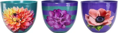 Produktbild von FURNARO Übertöpfe Blossom - 3-teiliges Set aus Metall mit floralen Motiven, bunt, dekorativ für Innenbereich