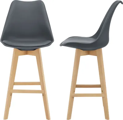 Produktbild von Barhocker 2er Set Barstuhl mit Rückenlehne Bistrohocker mit gepolsterter Sitzfläche Tresenhocker mit Holzgestell Buche-Gestell Grau [en.casa]