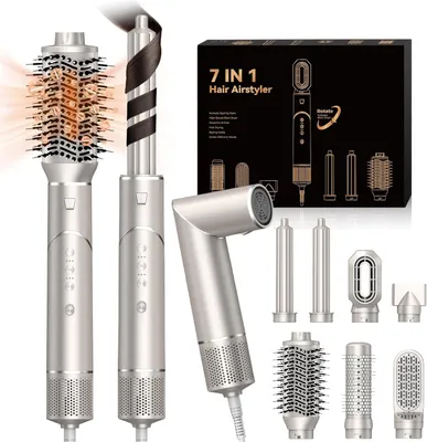 Produktbild von 7 in 1 Föhn Ionen High Speed Rundbürstenföhn Set mit Luft-Lockenstab Warmluftbürste Haarglätter 110,000RPM Ionen Haartrockner Haarstyler